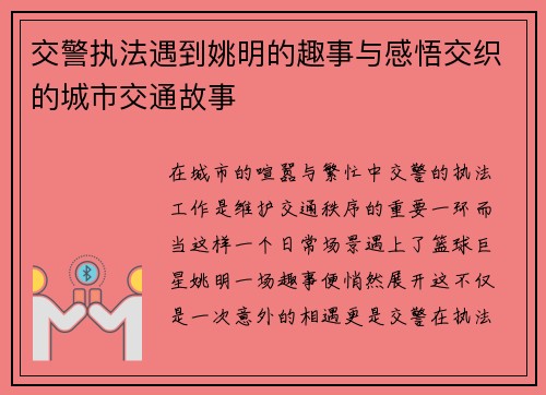 交警执法遇到姚明的趣事与感悟交织的城市交通故事